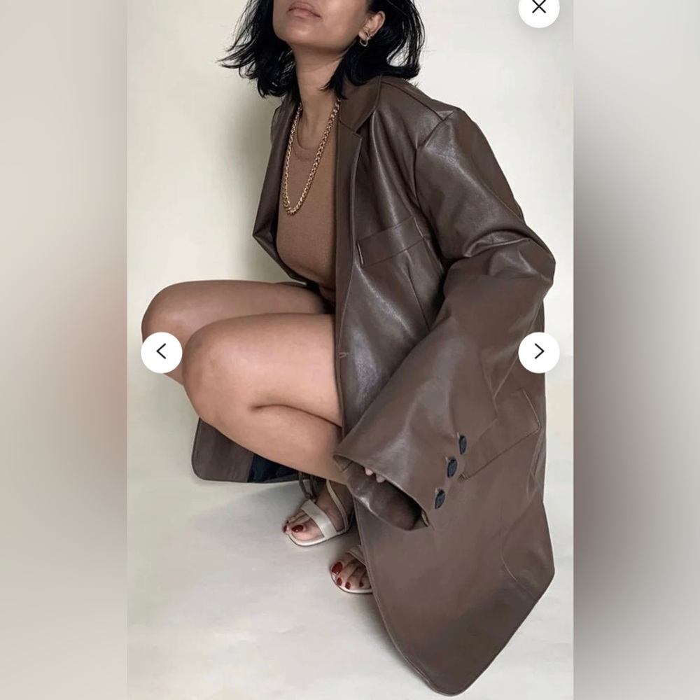 Oversized brown leather blazer